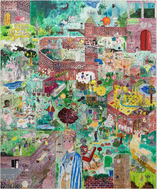 'Haus Aperol II', 2014, mixed media on wood, 150 x 180 cm