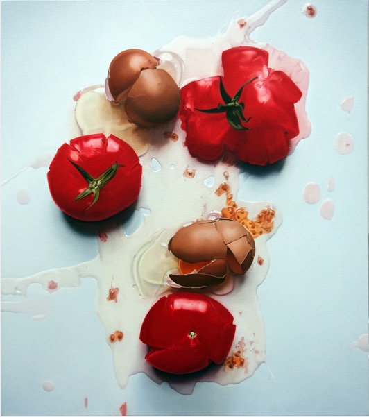 'Tomaten und Eier' 2020, Oil on canvas, 45 x 38 cm (sold)