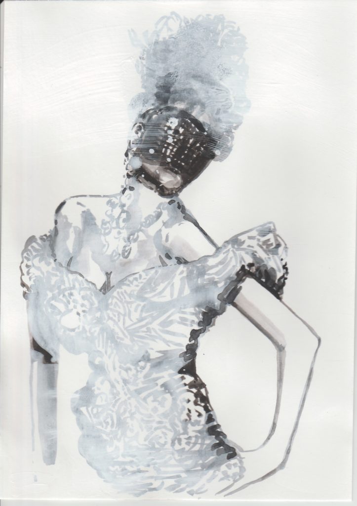 ELISABETH LLACH 'Bal masqué' 2018, Acrylic on paper, 21x15 cm (sold)