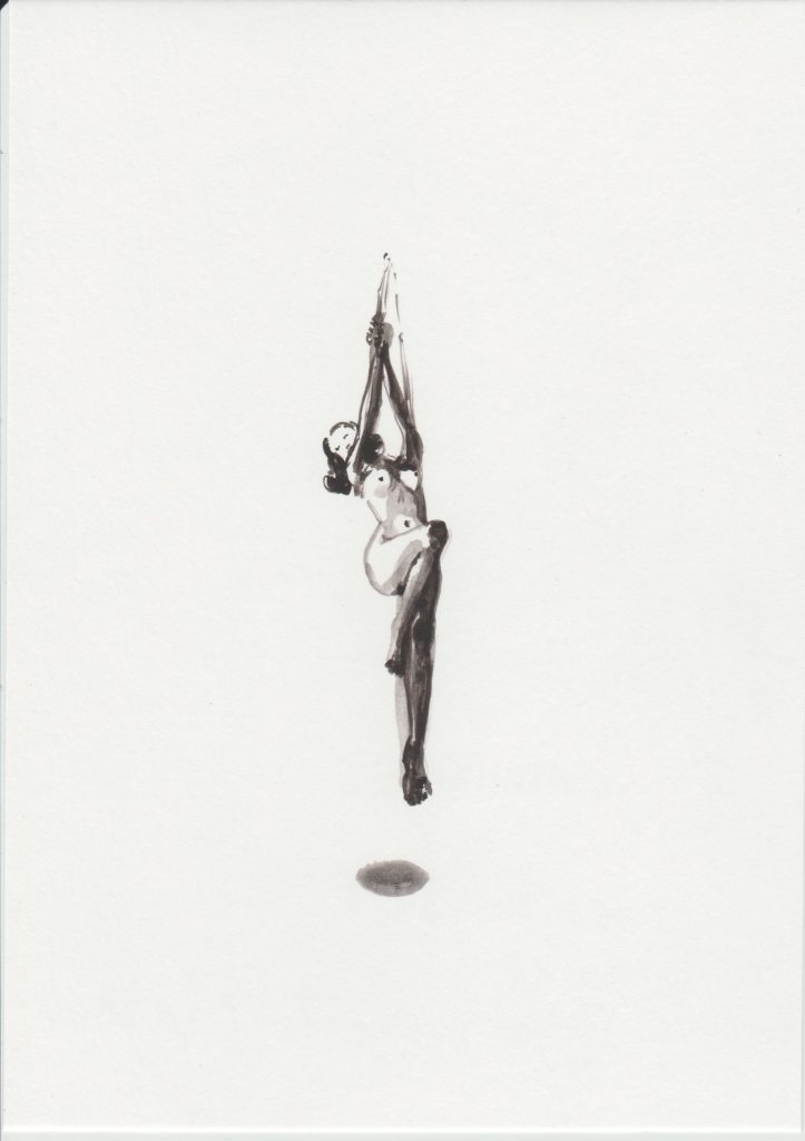 'Accrochée et trou', 2019 Acrylic on paper 21x15cm