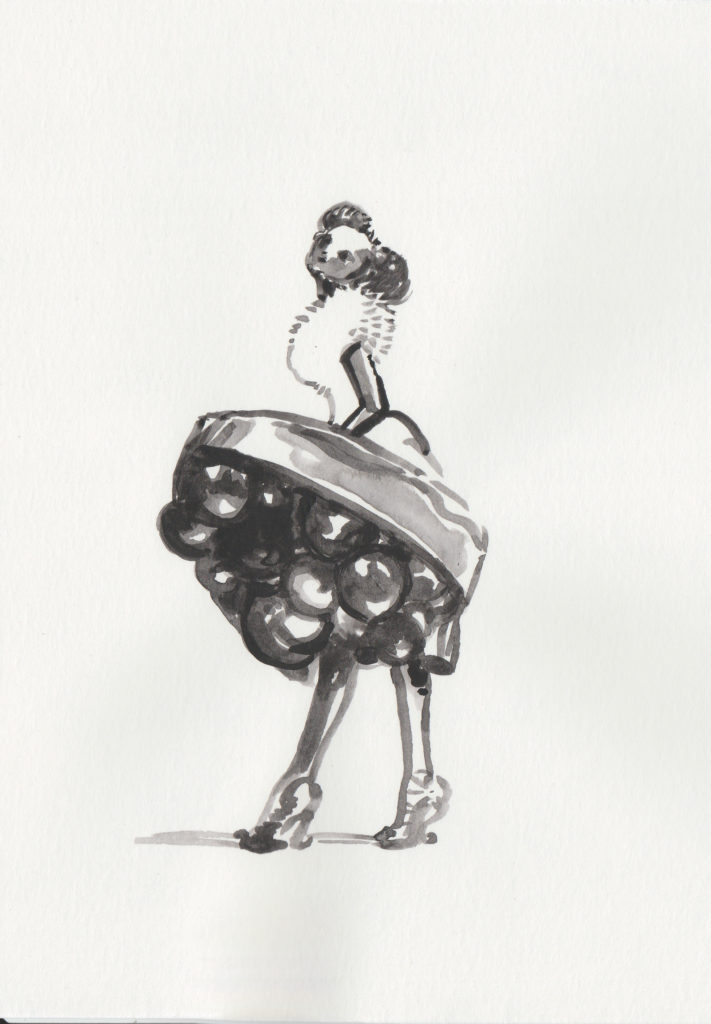 ELISABETH LLACH 'Bubbles under dress', 2020 Acrylic on paper 21x15cm