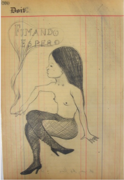 VASQUEZ DE LA HORRA SANDRA 'Fumando espero' 2007, Wax and pencil on paper, 39 x 26 cm (sold)