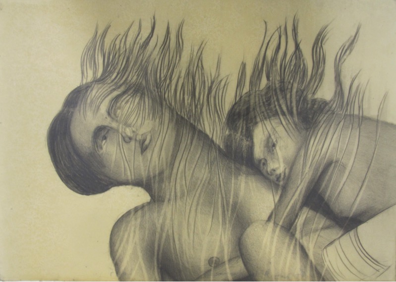 VASQUEZ DE LA HORRA SANDRA 'Ardiendo en el infierno' 2015, Wax and pencil on paper, 30 x 42 cm (sold)