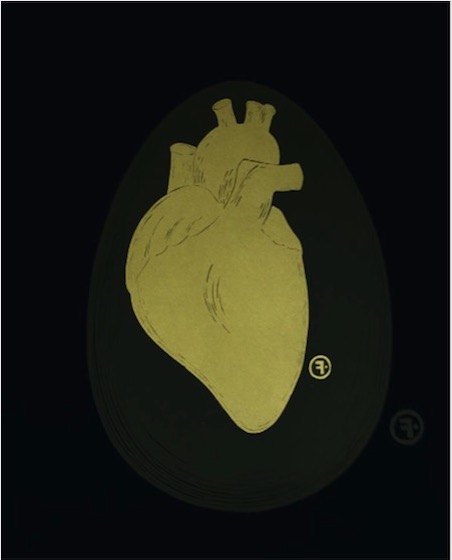 'Golden heart on black' 1997, Lino Print / Oil and Gold Pigment on paper, 50 x 62 cm, unique