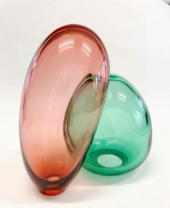 ANDREA HELLER 'untitled (from series 'order-disorder transition')' 2021, Handmade glass (Gold Ruby Light - Emerald Green), 30.5 X 29 X 23 cm