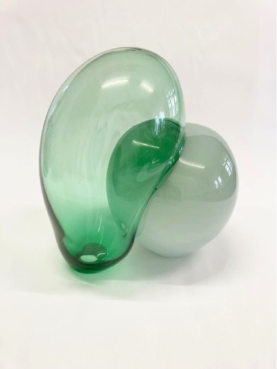 ANDREA HELLER 'untitled (from series 'order-disorder transition')' 2021, Handmade glass (Moss Green - Opal Blue Grey), 31 X 28 X 24 cm