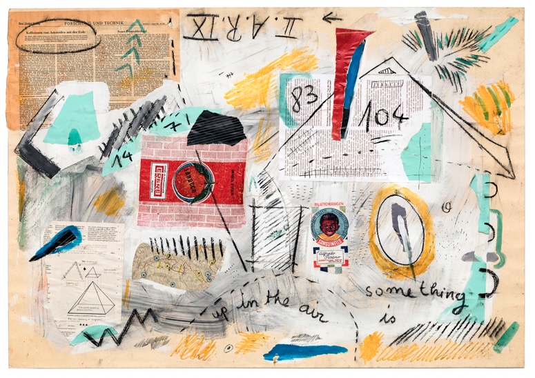 BONDY DOMINIQUE 'Find Sanguinello' 1981 Acryl and collage on cardboard 70 x 100 cm, Inv. Nr. 17990