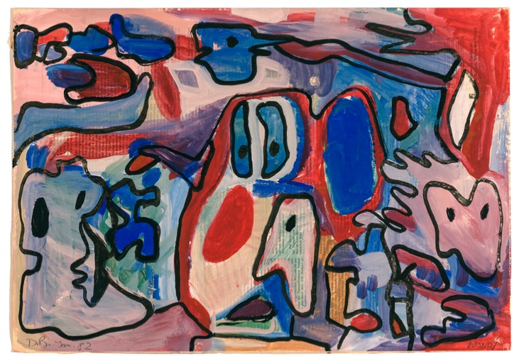 BONDY DOMINIQUE 'Red and Blue' 1982-1987 Acrylic on newspaper 33 x 50 cm, Inv. Nr. 17963