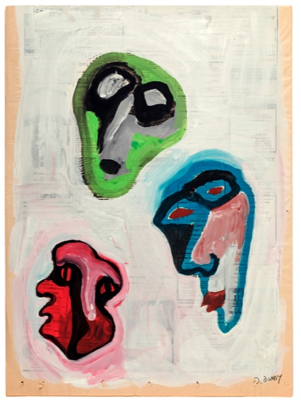 BONDY DOMINIQUE '3 Masks' 1982-1987 Acrylic on newspaper 49 x 33 cm, Inv. Nr. 17955