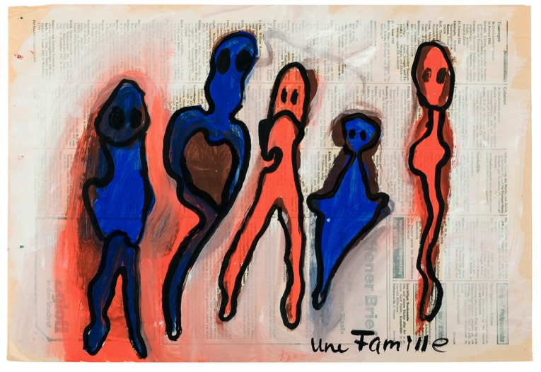 BONDY DOMINIQUE 'A familiy' 1982-1987 Acrylic on newspaper 47 x 32 cm, Inv. Nr. 17947