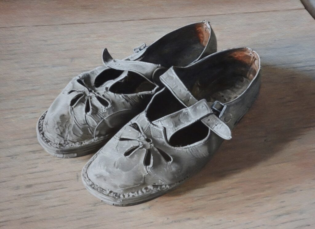 FLORIAN BÜHLER 'Leere Schuhe' 2023, Oil on canvas,  23 x 31 cm  (9  x 12 1/4 in.)