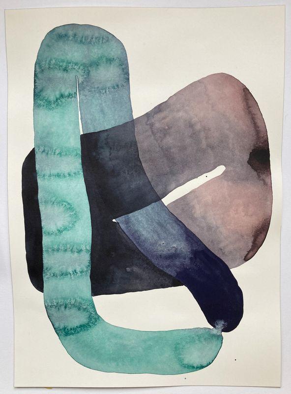 ANDREA HELLER 'Untitled' 2022 Ink and watercolor on paper, framed 31 x 23 cm  (12 1/4 x 9  in.)