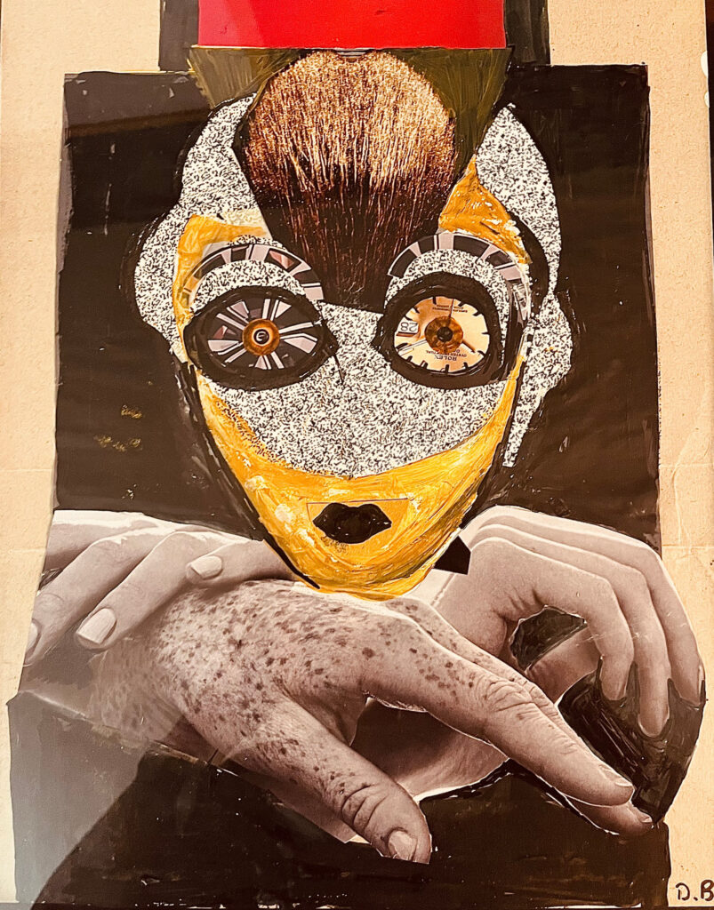 BONDY DOMINIQUE 'Into her head' 2022 Collage+Acryl auf Papier 35 x 27 cm  (13 3/4 x 10 5/8 in.)
