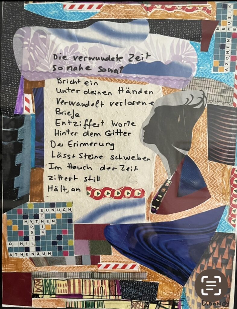 BONDY DOMINIQUE 'Die verwundete Zeit' 2024 Collage auf Papier 30 x 21 cm  (11 3/4 x 8 1/4 in.)