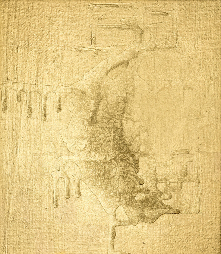 VERA MARKE 'Invn° 2809-3' 2022 Öl und Blattgold auf Leinwand 23 x 20 cm  (9  x 7 7/8 in.)