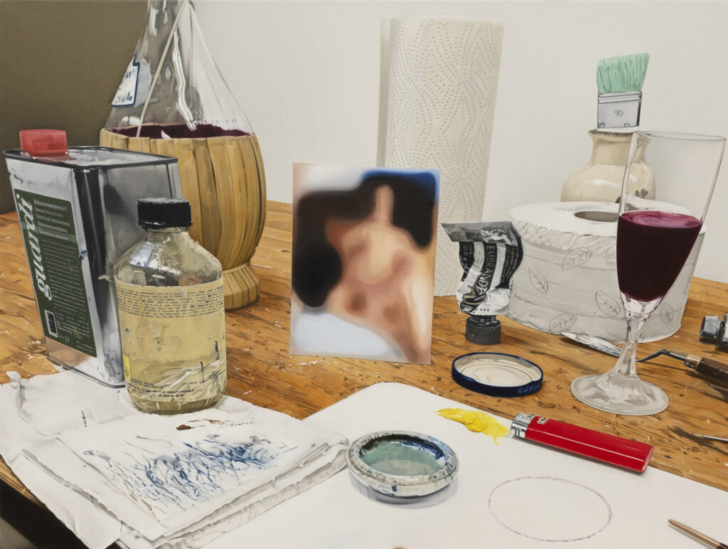 BÜHLER FLORIAN 'Werktisch I (Brandfleck)' 2026 Oil on canvas 45 x 60 cm  (17 3/4 x 23 5/8 in.)