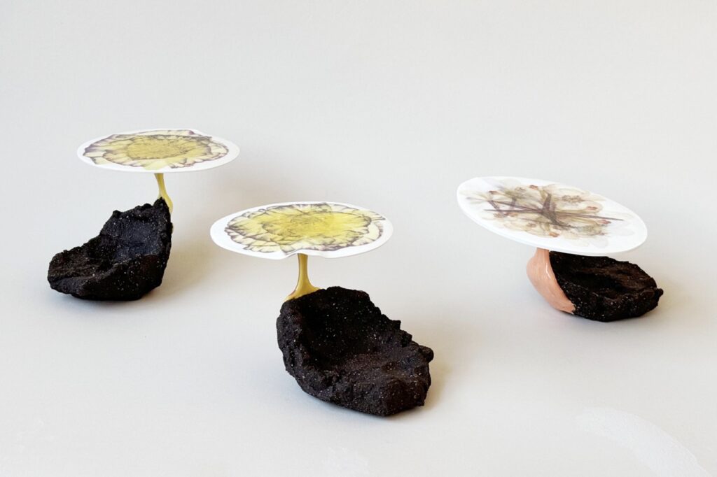 ESTELLE GASSMANN 'Pousser' 2024 Black clay, glaze/porcelain/pigments,  decals after original photograph/digital print