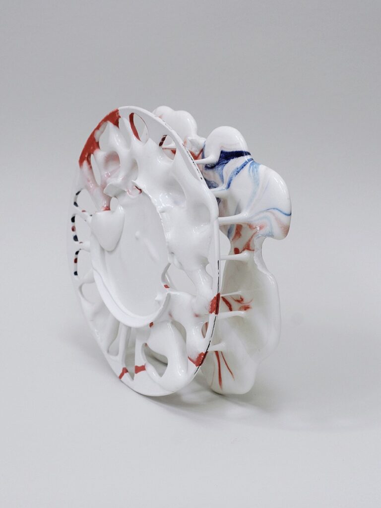 ESTELLE GASSMANN 'Wheel' 2014 Porcelain, pigments, glaze/porcelain 23 x 19 x 21 cm  (9  x 7 1/2 x 8 1/4 in.)
