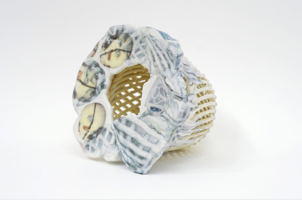 ESTELLE GASSMANN 'Lemon Bowl' 2023 Found stoneware bowl, porcelain/glaze,  decals after original photograph/digital print 27 x 27 x 23 cm  (10 5/8 x 10 5/8 x 9  in.)