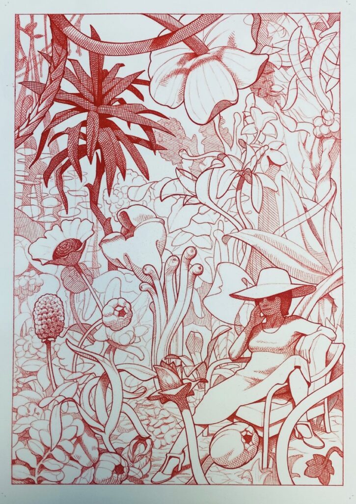 MAGARO VALENTIN 'Gärtnerin' 2026 Lithografie auf Büttenpapier Ed. 3 50 x 35 cm  (19 5/8 x 13 3/4 in.)