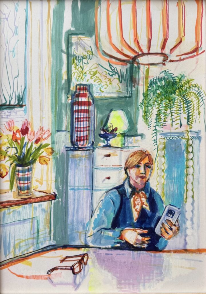 MARIA POMIANSKY 'Atelierbesuch bei Simone Fennel Nr. 1' 2026 Mischtechnik auf Papier  29.7 x 21 cm  (11 3/4 x 8 1/4 in.)