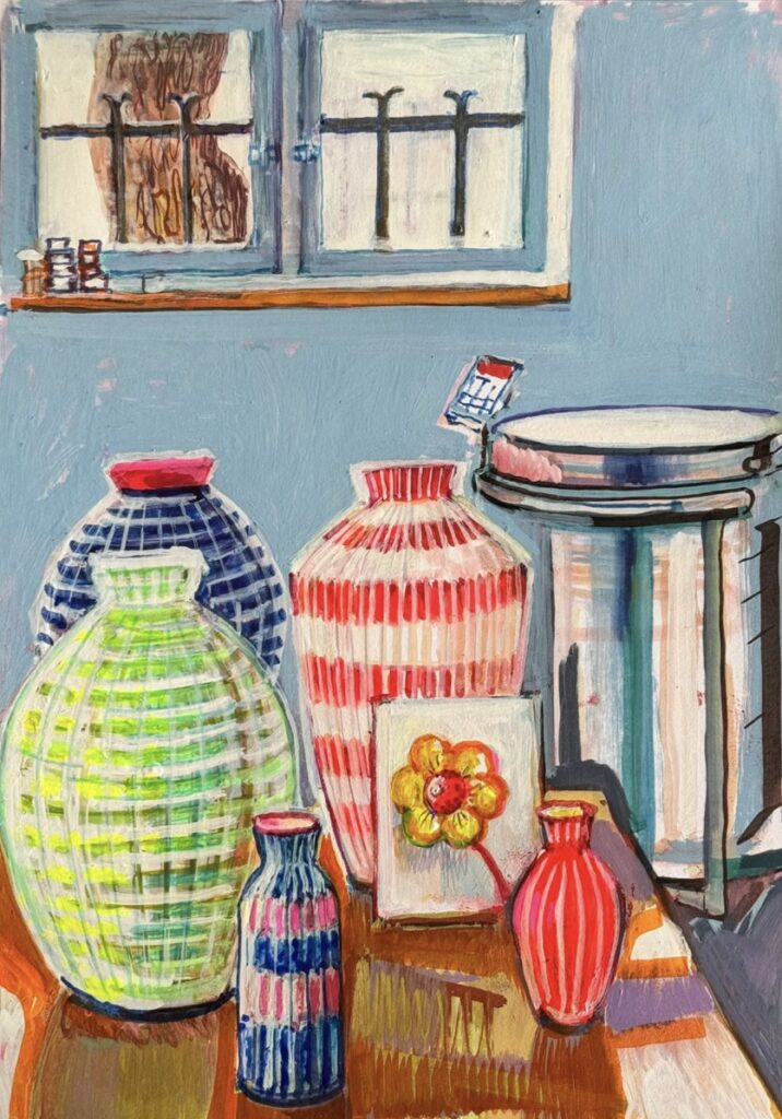 MARIA POMIANSKY 'Atelierbesuch bei Simone Fennel Nr. 7' 2026 Mischtechnik auf Papier 29.7 x 21 cm  (11 3/4 x 8 1/4 in.)