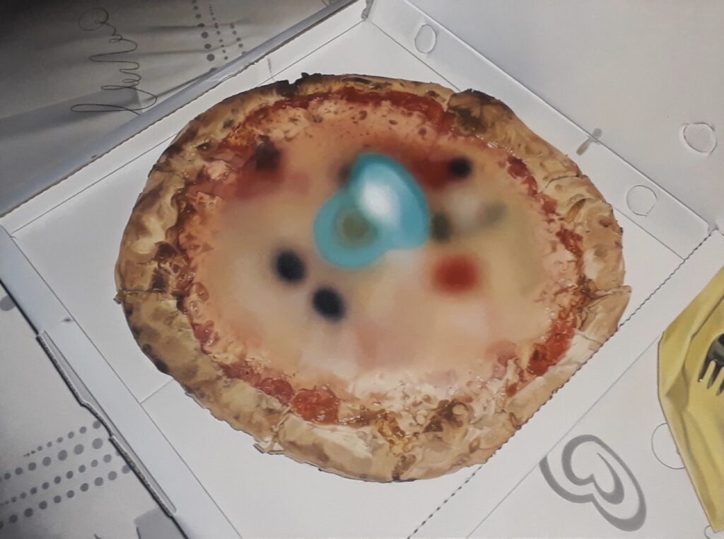 BÜHLER FLORIAN 'Pizza2Go' 2020 Oil on canvas 36 x 48 cm  (14 1/8 x 18 7/8 in.)